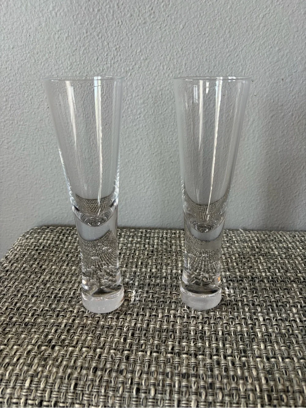 Clear glass champagne flutes